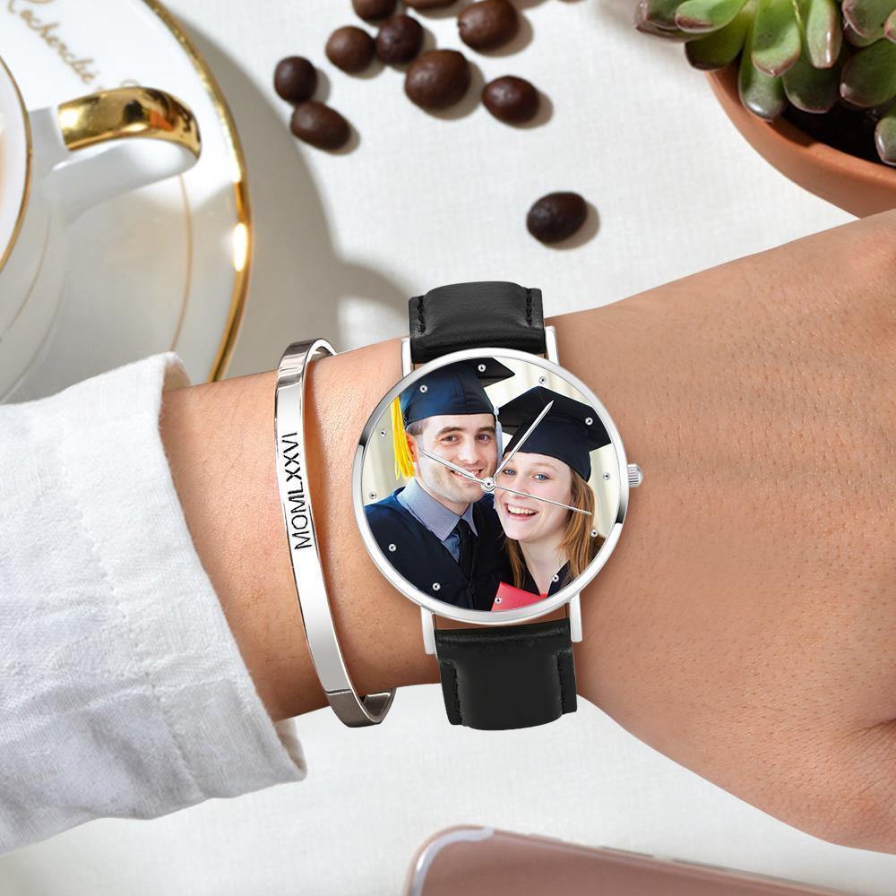 Unisex Engraved Photo Watch Graduation Gift Black 40mm - soufeelus