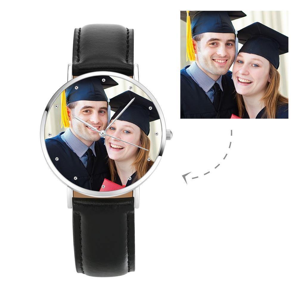 Unisex Engraved Photo Watch Graduation Gift Black 40mm - soufeelus