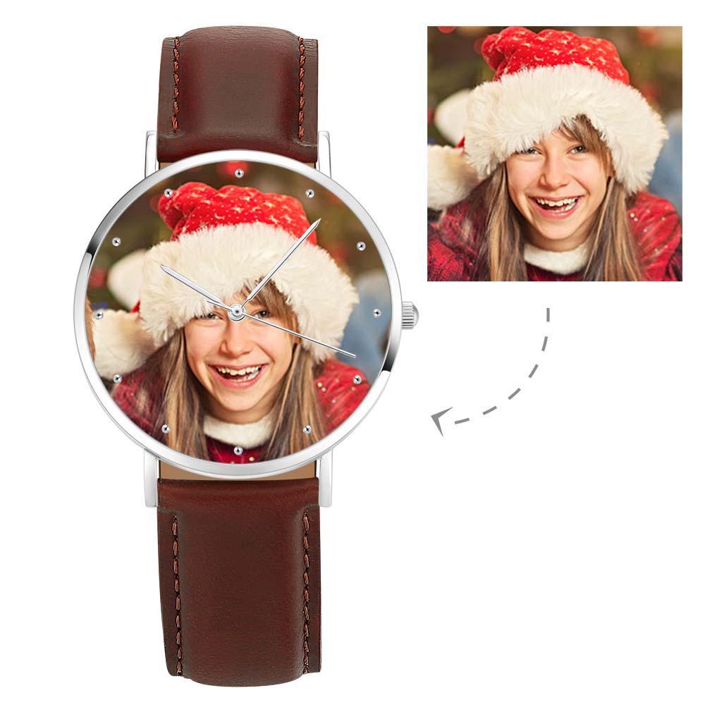 Unisex Engraved Photo Watch Black Leather Strap 40mm Memorial Gift For Her - soufeelus