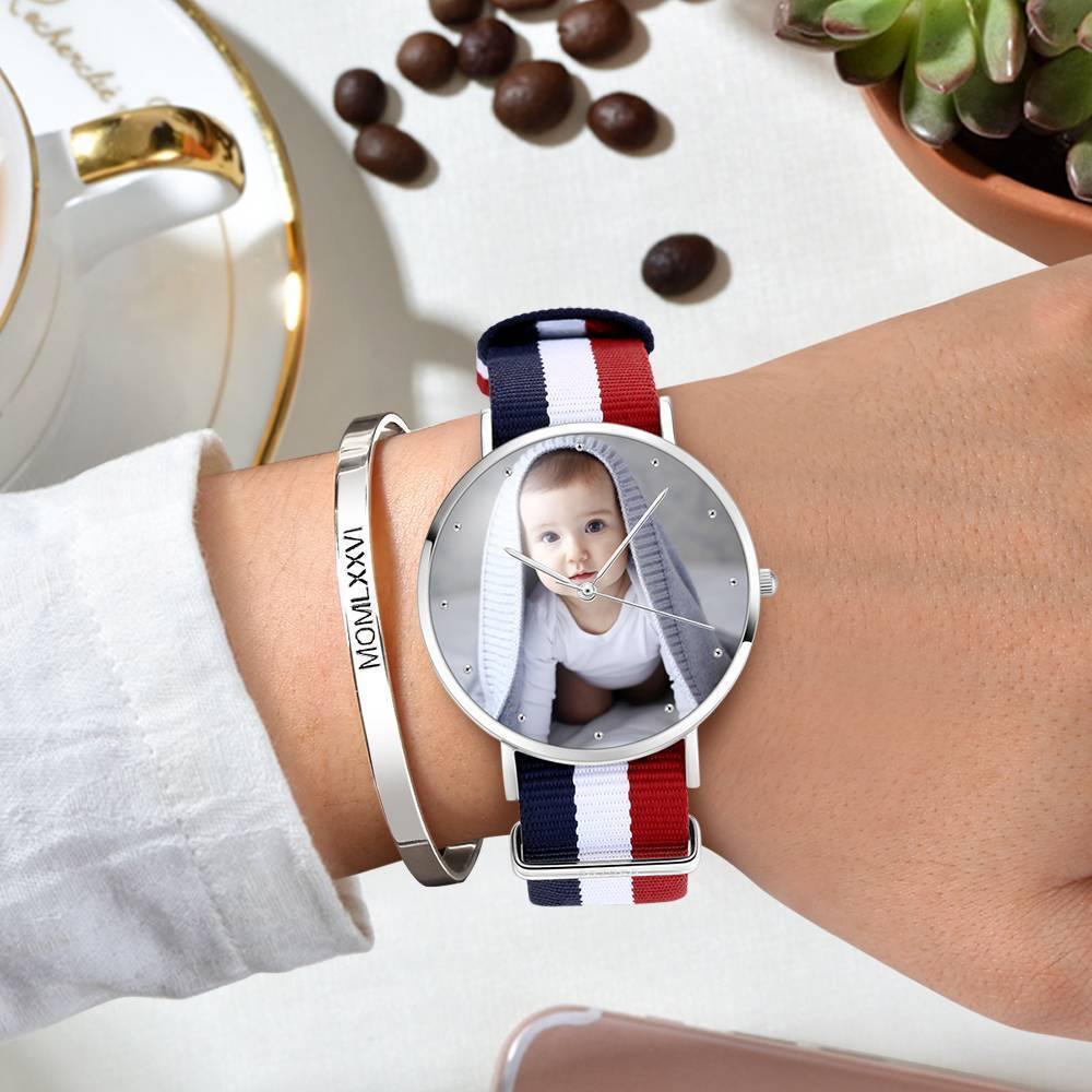 Unisex Engraved Photo Watch Color Nylon Strap 40mm - soufeelus