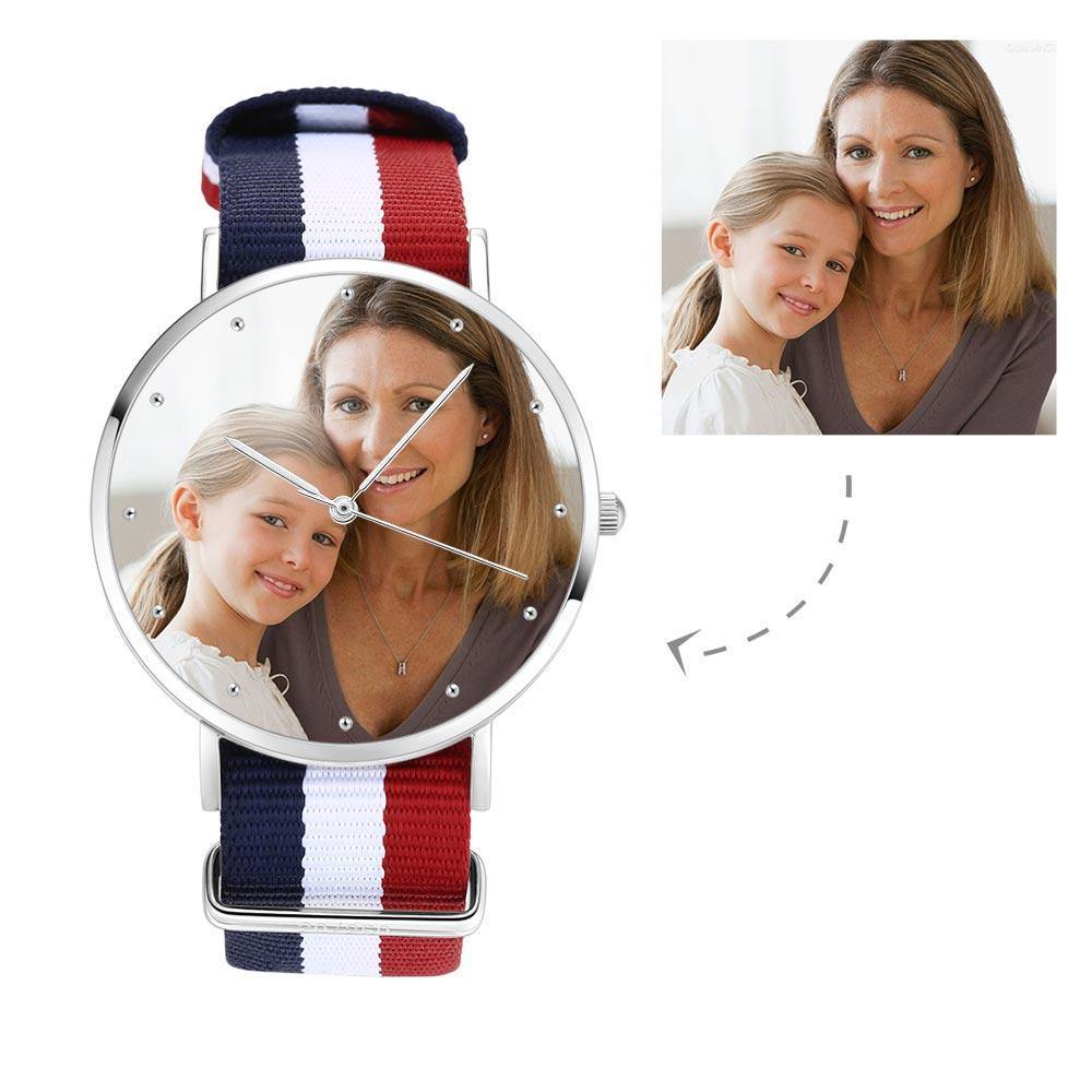 Unisex Engraved Photo Watch Color Nylon Strap 40mm - soufeelus