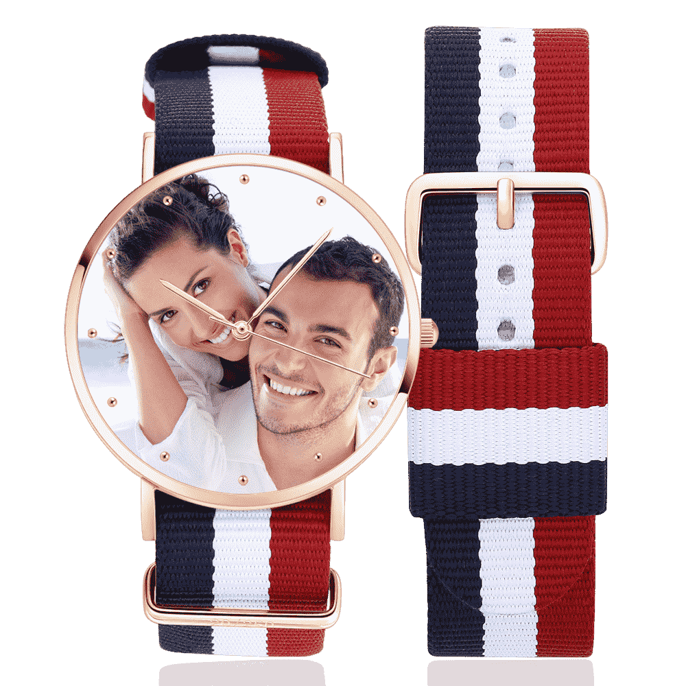 Unisex Engraved Rose Goldtone Photo Watch Color Nylon Strap 40mm - soufeelus