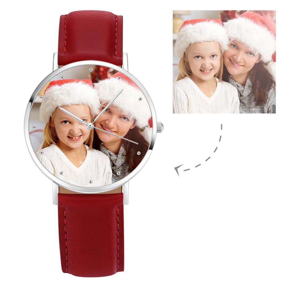 Unisex Engraved Photo Watch Black Leather Strap 40mm Memorial Gift For Her - soufeelus