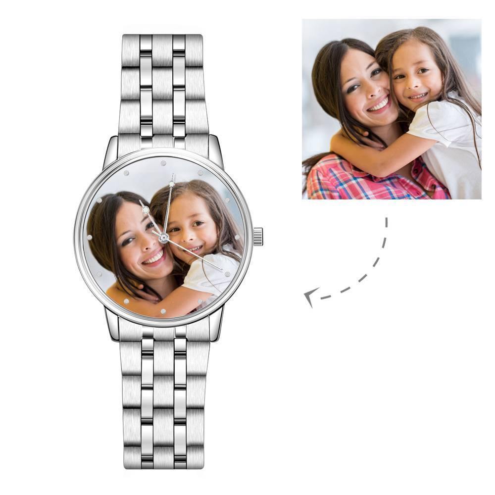 Mothers Day Gift - Unisex Engraved Alloy Bracelet Photo Watch 40mm - soufeelus