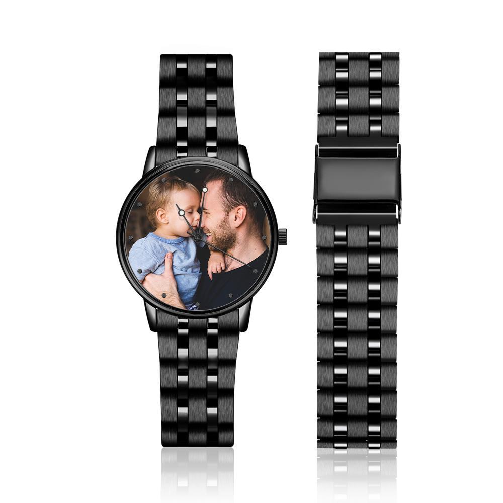 Engraved Men's Black Alloy Bracelet Photo Watch To My Dad I Love You Gifts for Him