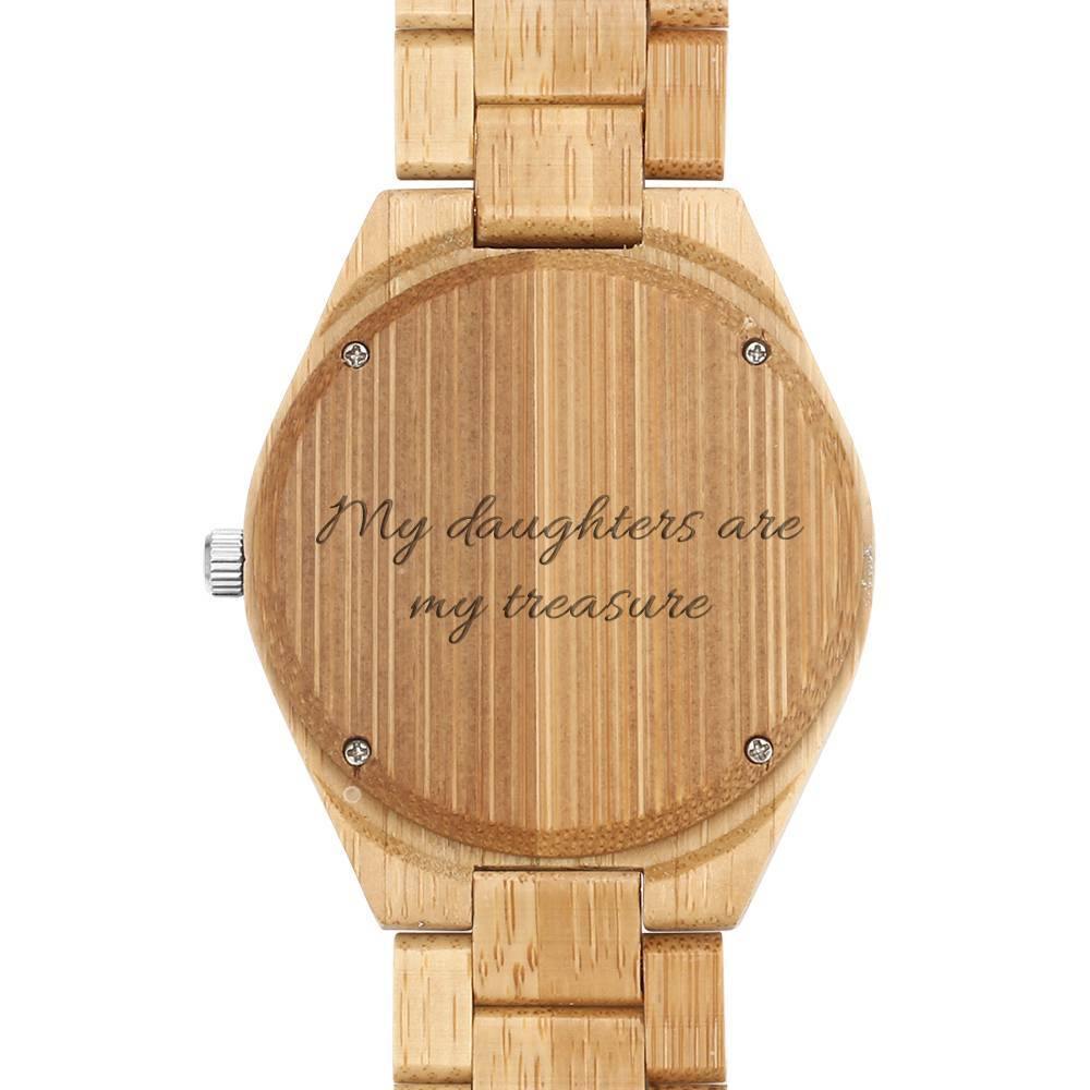 Men's Engraved Bamboo Photo Watch Wooden Strap 45mm - soufeelus