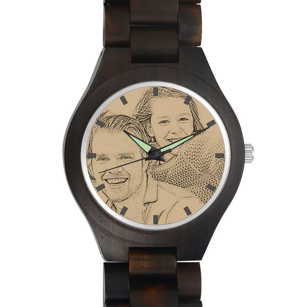 Men's Engraved Wooden Photo Watch Wooden Strap 45mm - soufeelus