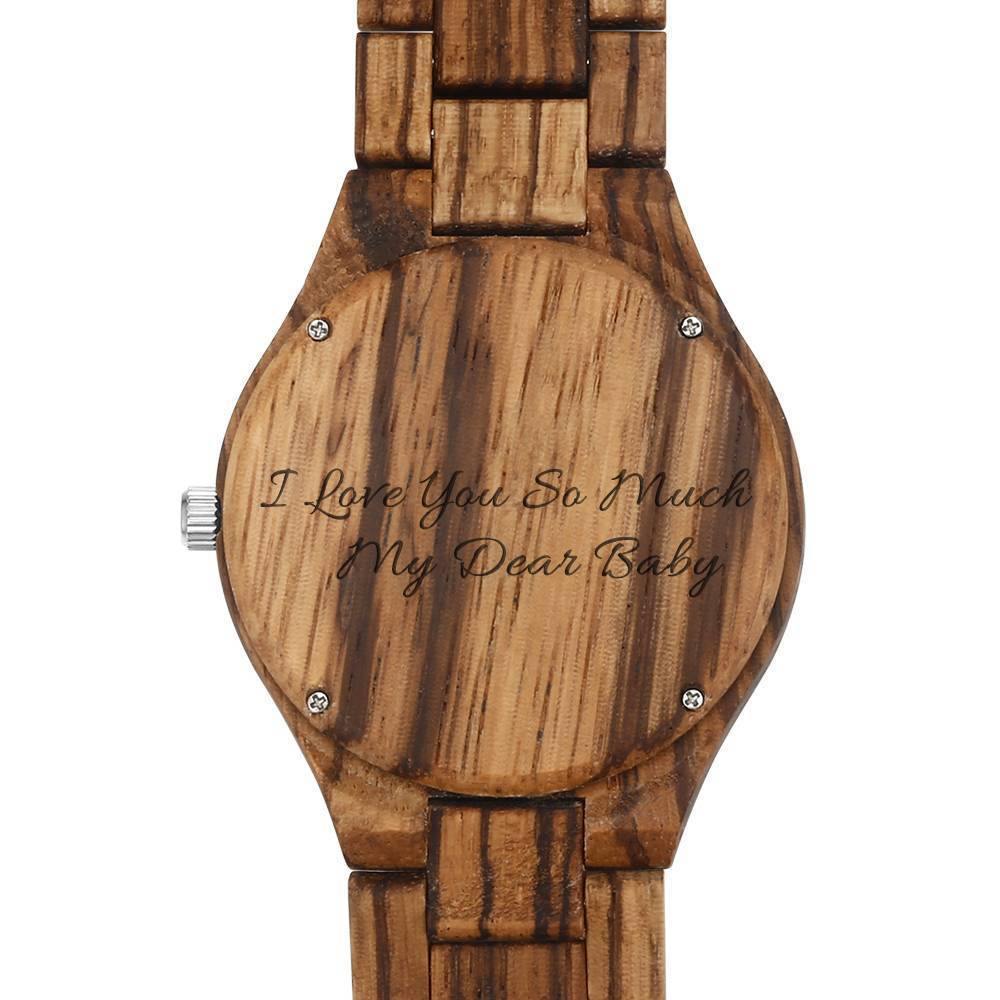 Men's Engraved Wooden Photo Watch Wooden Strap 45mm - soufeelus