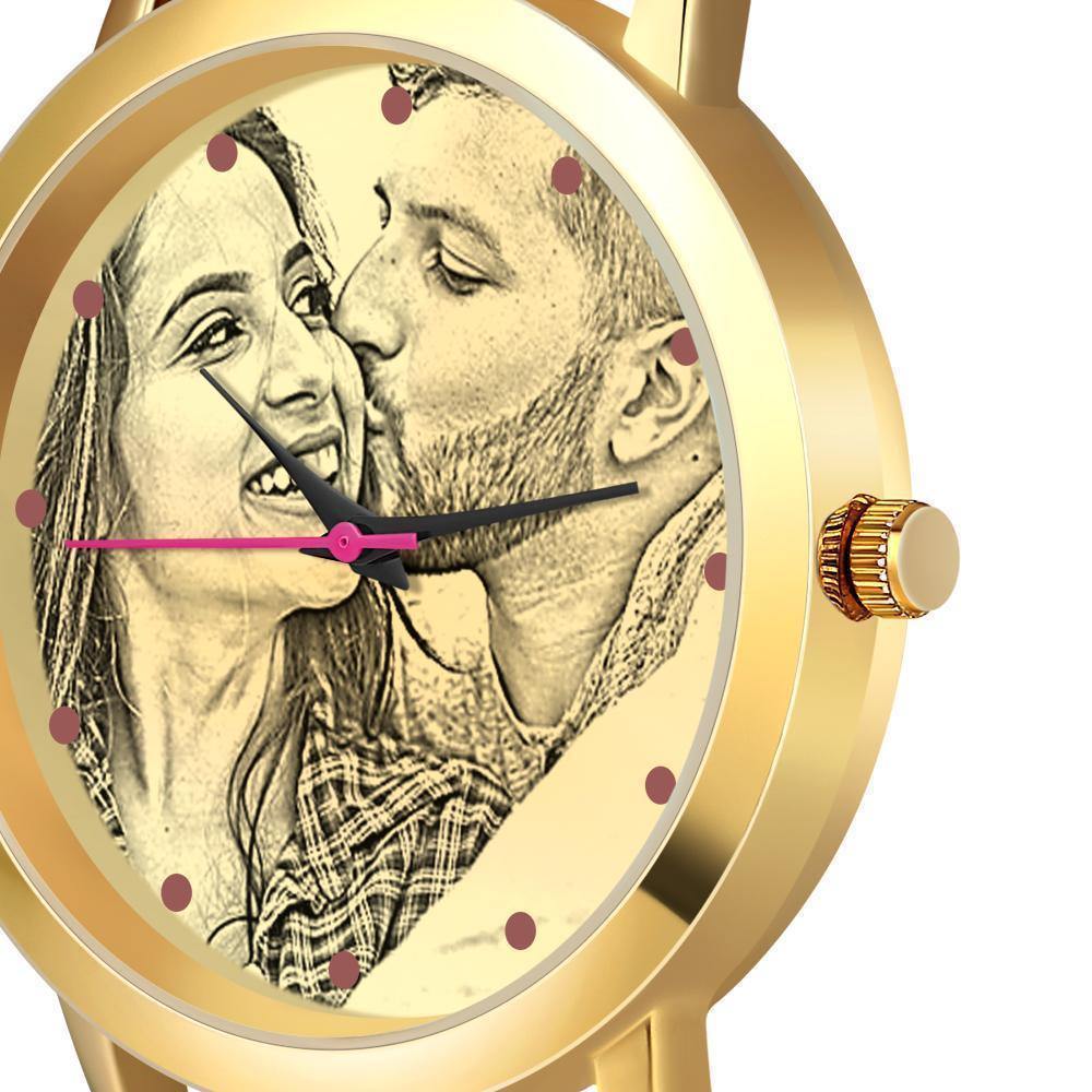Women's Gold Photo Engraved Watch Braided Color Rope Strap 40mm