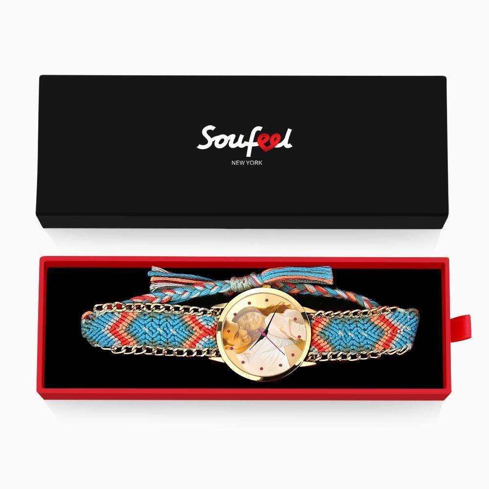 Women's Gold Photo Watch Braided Color Rope Strap 40mm - soufeelus