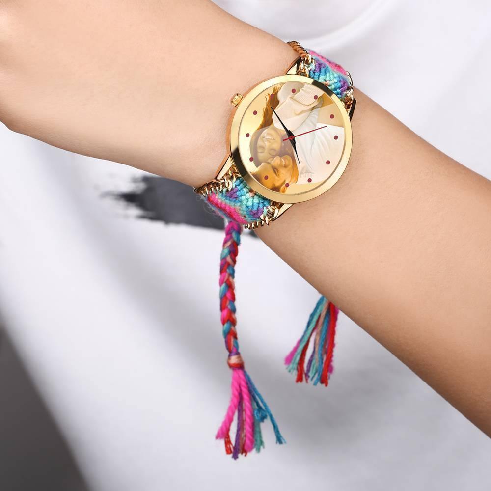 Women's Gold Photo Watch Braided Color Rope Strap 40mm - soufeelus