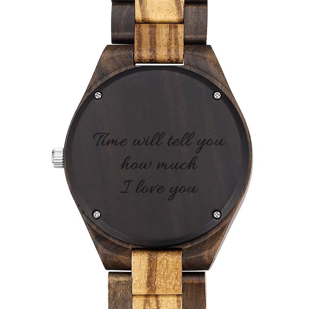 Men's Engraved Wooden Photo Watch Wooden Strap 45mm - soufeelus