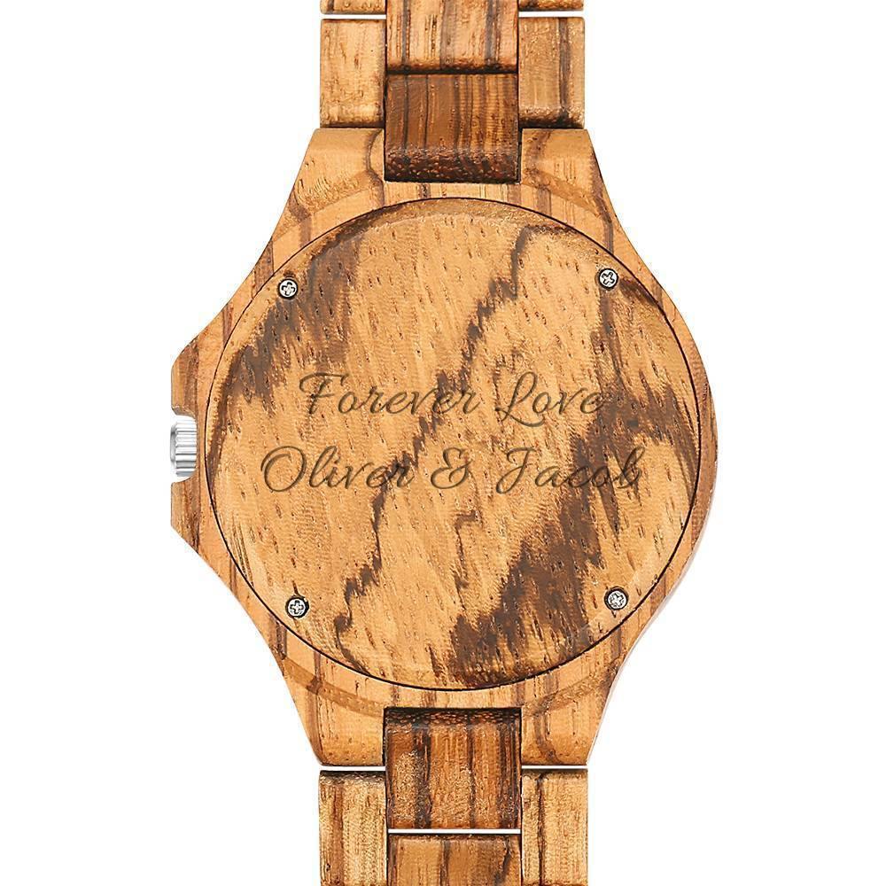 Men's Engraved Wooden Photo Watch Wooden Strap 45mm - soufeelus