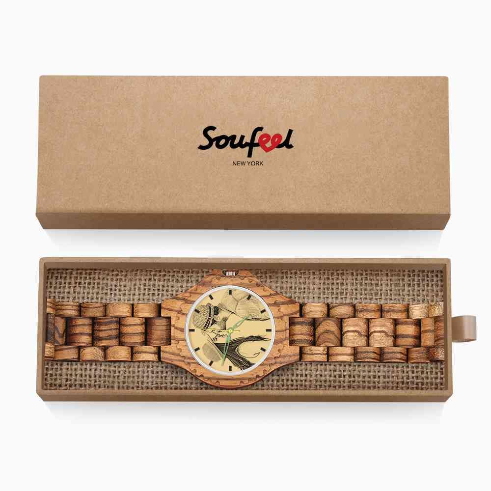 Men's Engraved Wooden Photo Watch Wooden Strap 45mm - soufeelus