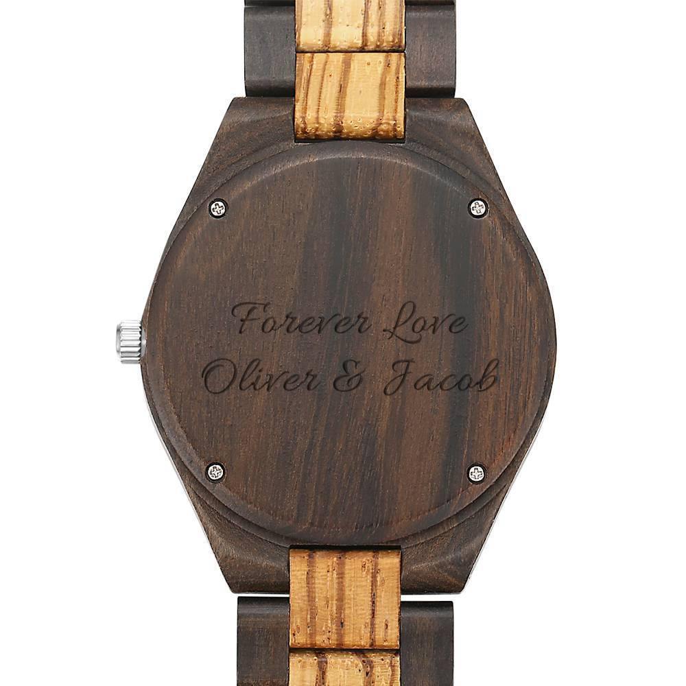 Men's Engraved Wooden Photo Watch Wooden Strap 45mm