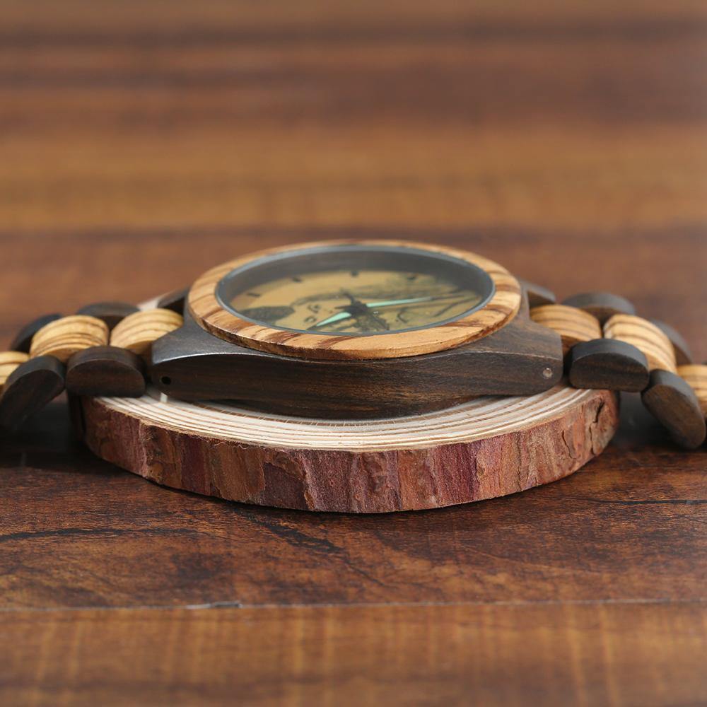 Engraved Wooden Photo Watch Wooden Strap 38mm Sketch Effect - Women's - soufeelus