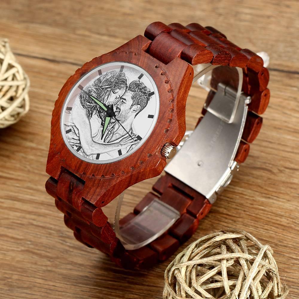 Unisex Photo Watch 48mm Wood Grain Strap - soufeelus