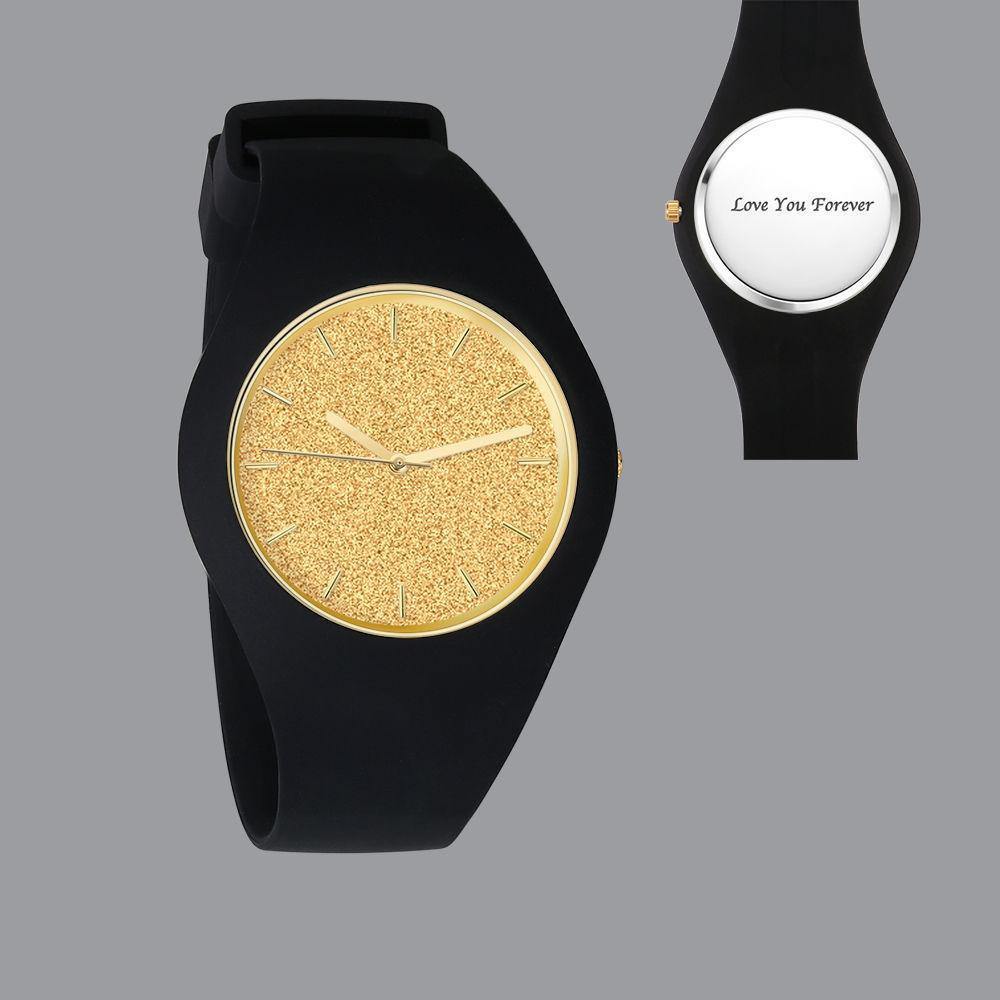 Unisex Silicone Engraved Watch Unisex Engraved Watch 41mm Black Strap - Golden - soufeelus
