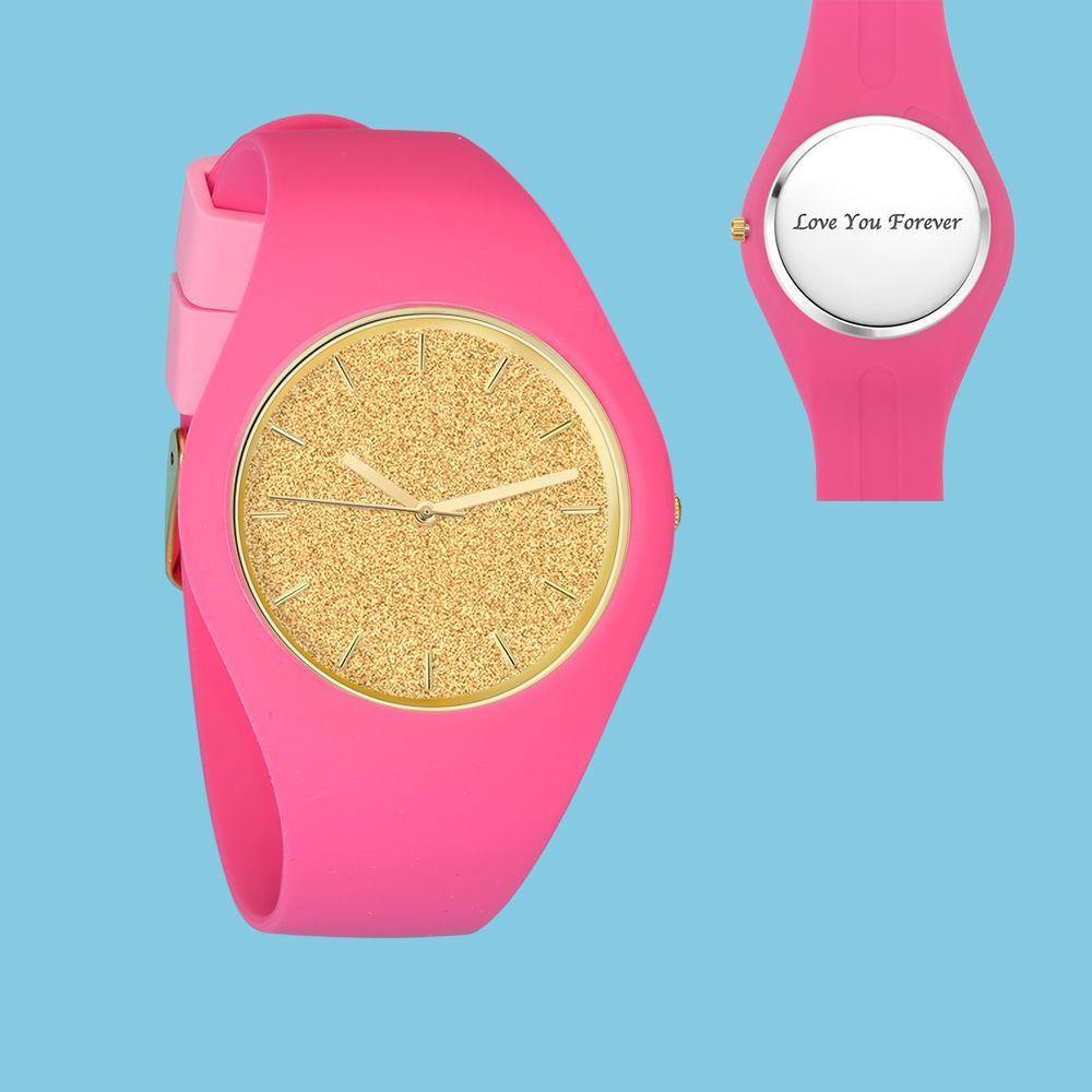 Unisex Silicone Engraved Watch Unisex Engraved Watch 41mm Pink Strap - Golden - soufeelus