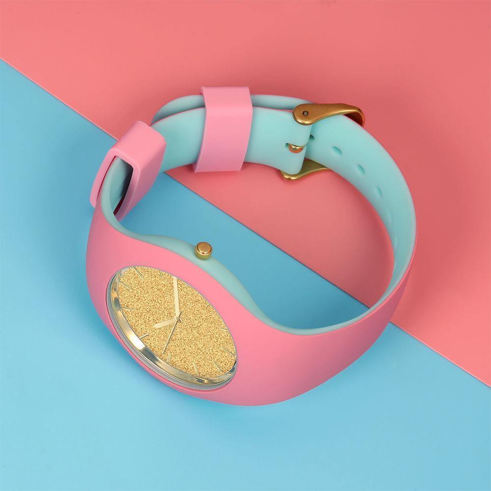 Unisex Silicone Engraved Watch Unisex Engraved Watch  41mm Pink and Blue Strap - Golden - soufeelus