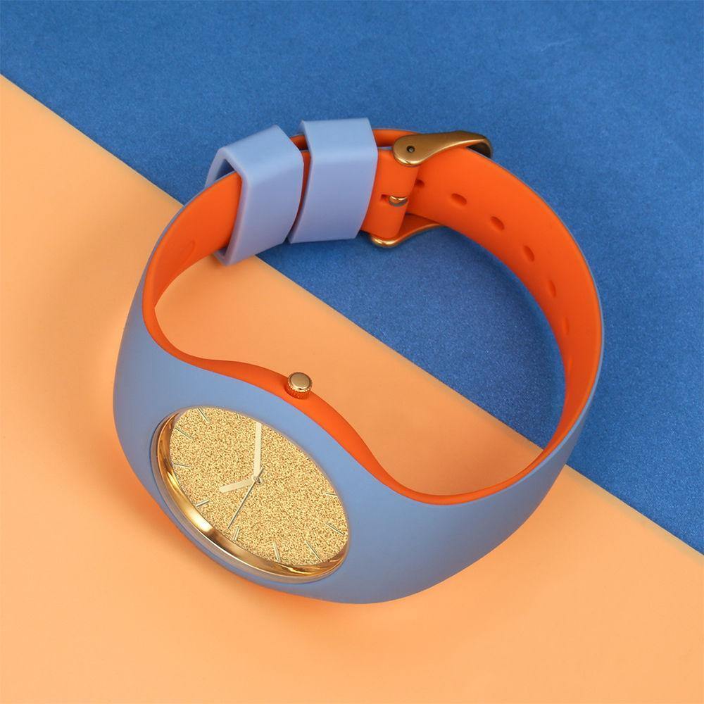 Unisex Silicone Engraved Watch Unisex Engraved Watch 41mm Blue and Orange Strap - Golden - soufeelus