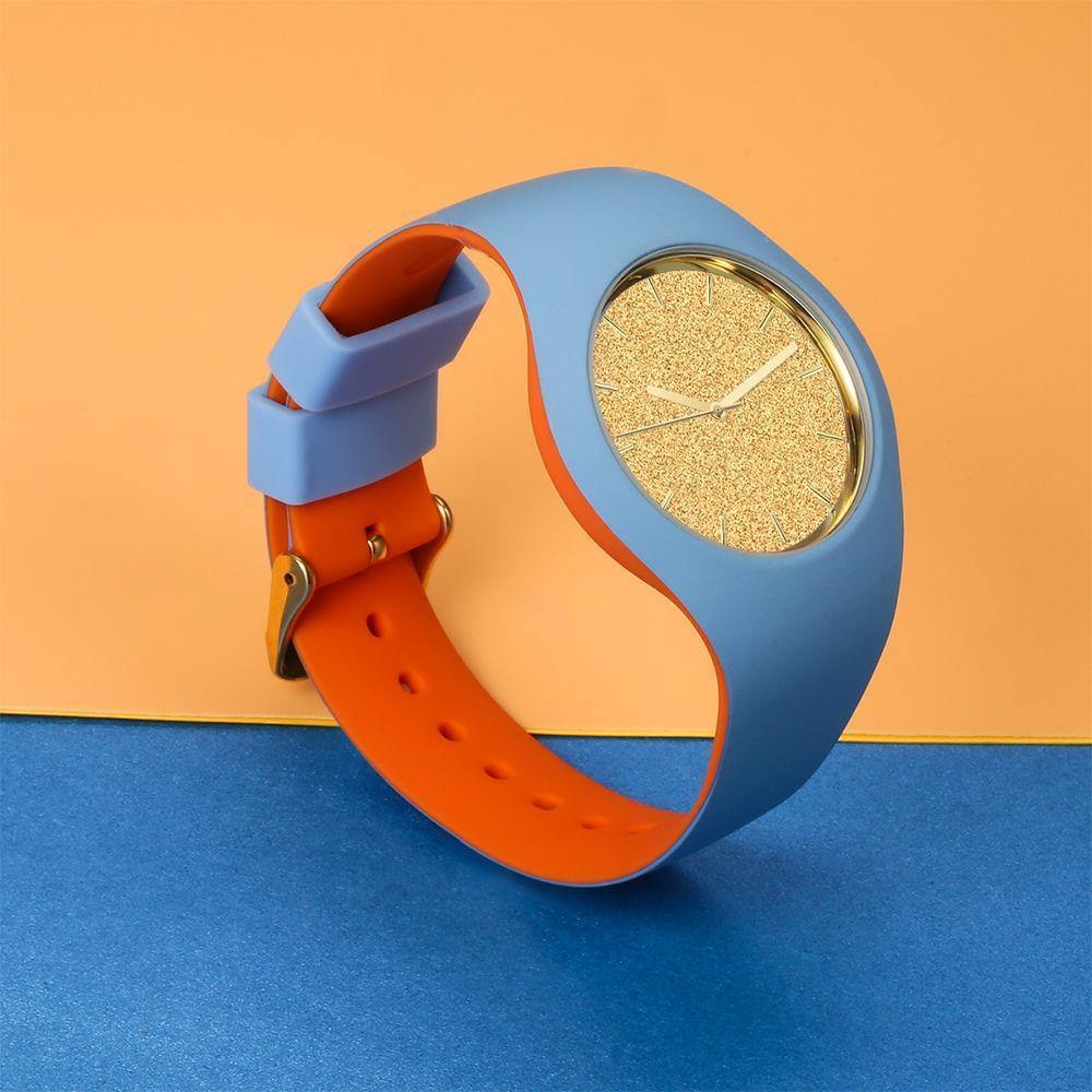 Unisex Silicone Engraved Watch Unisex Engraved Watch 41mm Blue and Orange Strap - Golden - soufeelus