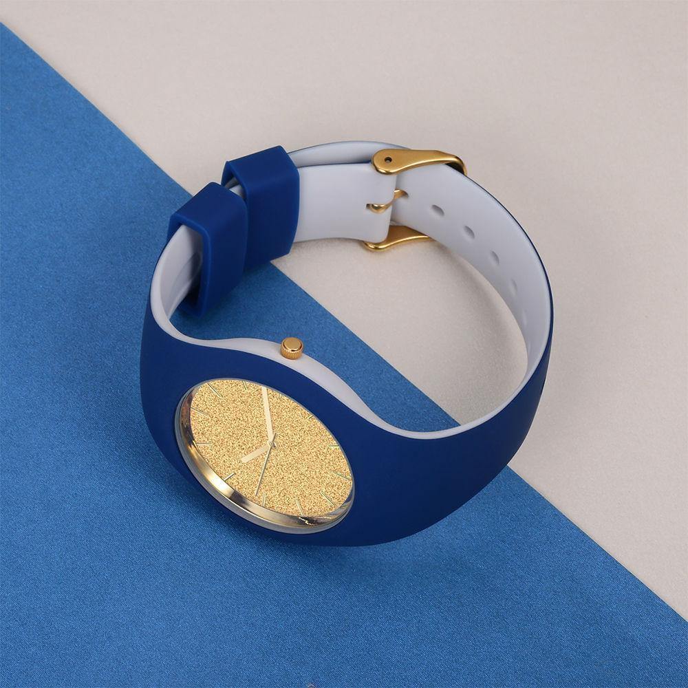 Unisex Silicone Engraved Watch Unisex Engraved Watch  41mm Blue and White Strap - Golden - soufeelus