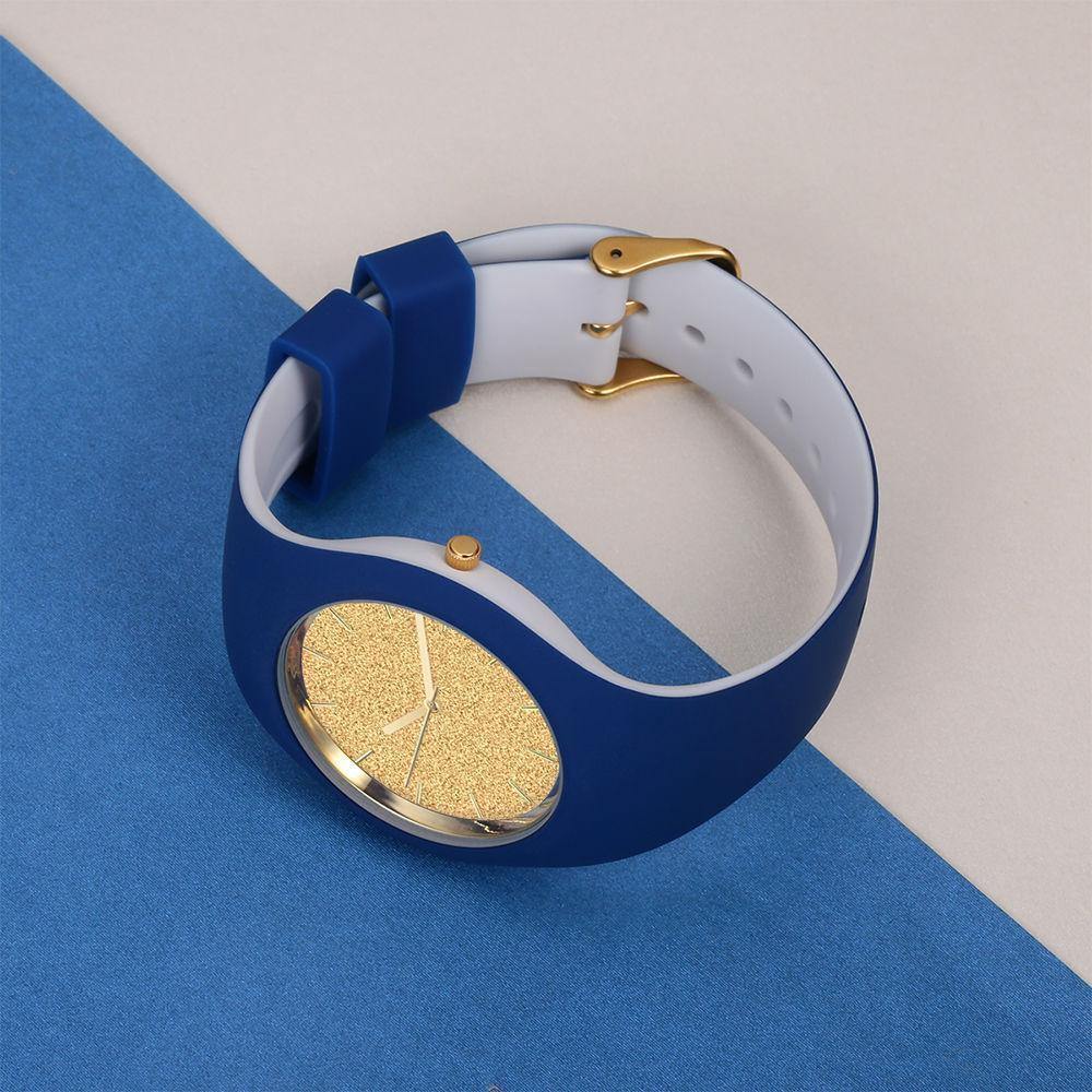 Unisex Silicone Engraved Watch Unisex Engraved Watch 41mm Blue and White Strap - Golden - soufeelus