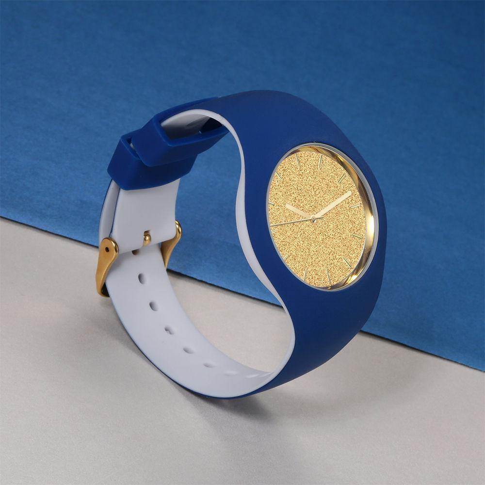 Unisex Silicone Engraved Watch Unisex Engraved Watch 41mm Blue and White Strap - Golden - soufeelus