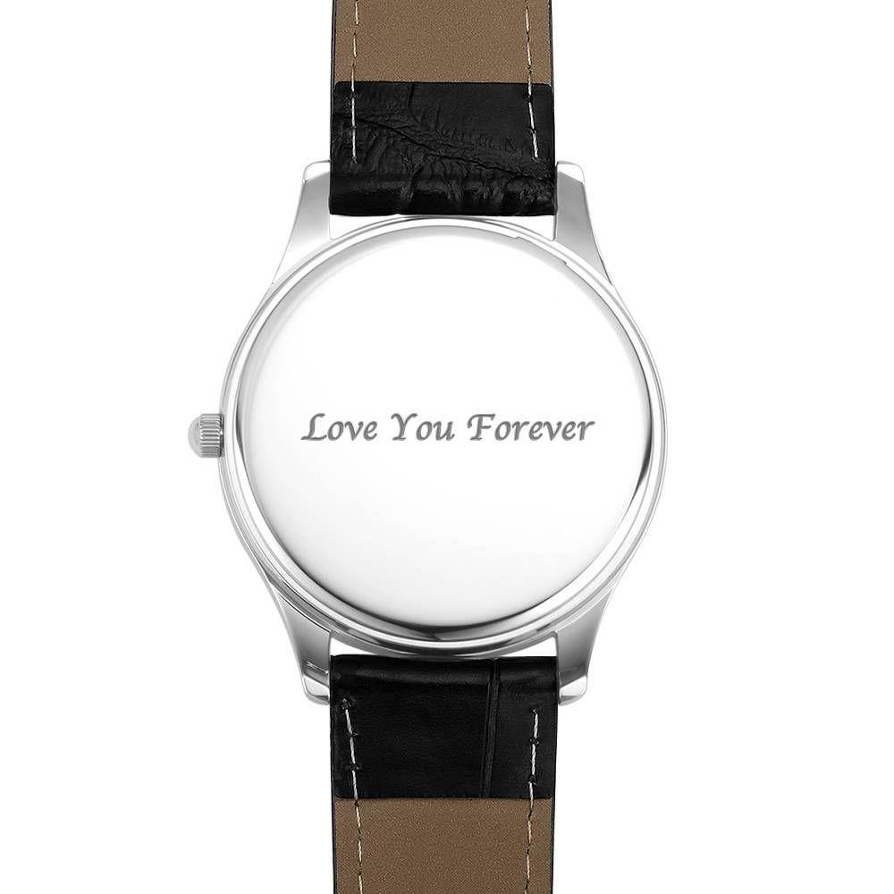 Men's Engraved Photo Watch 43mm Black Leather Strap- Sketch - soufeelus