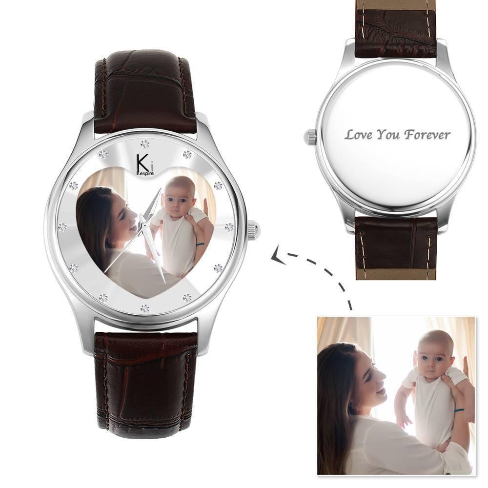 Women's Engraved Photo Watch 40mm Brown Leather Strap - soufeelus