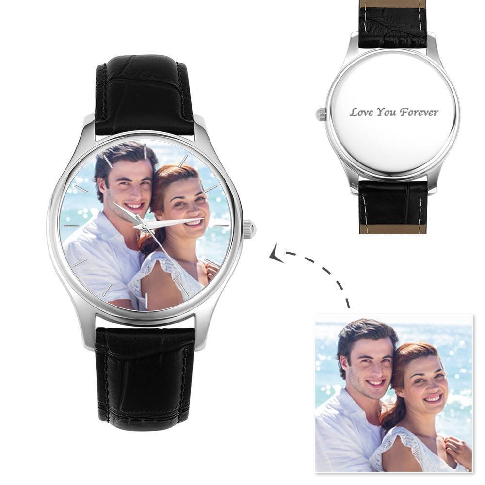 Women's Engraved Photo Watch 40mm Black Leather Strap - soufeelus