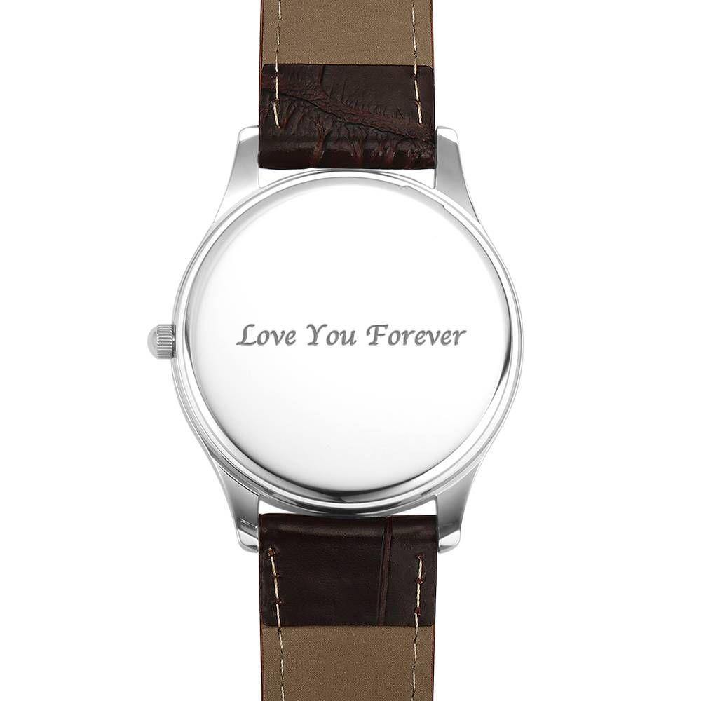 Men's Engraved Photo Watch 43mm Brown Leather Strap - soufeelus