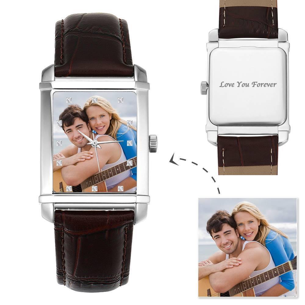 Men's Engraved Photo Watch 40*33mm Brown Leather Strap - soufeelus