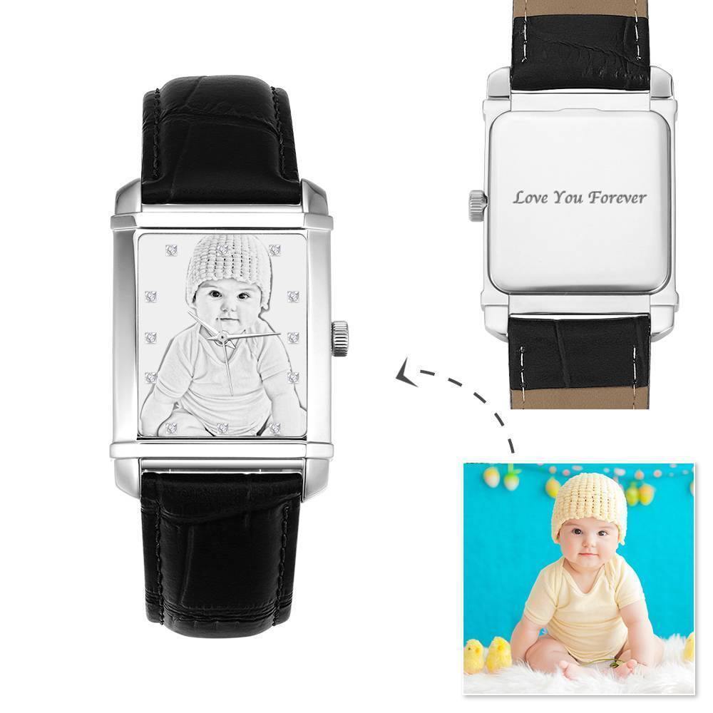 Women's Engraved Photo Watch 36.5*30mm Black Leather Strap - Sketch - soufeelus