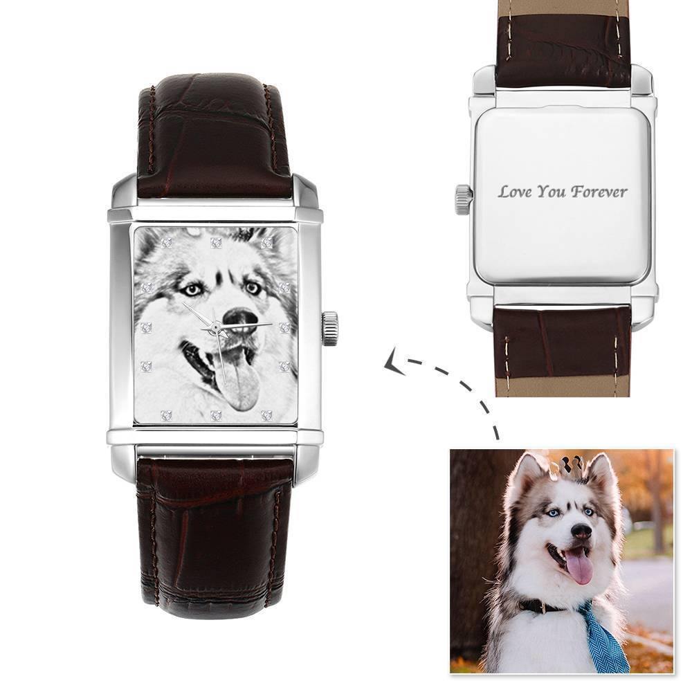 Women's Engraved Photo Watch 36.5*30mm Brown Leather Strap - Sketch - soufeelus