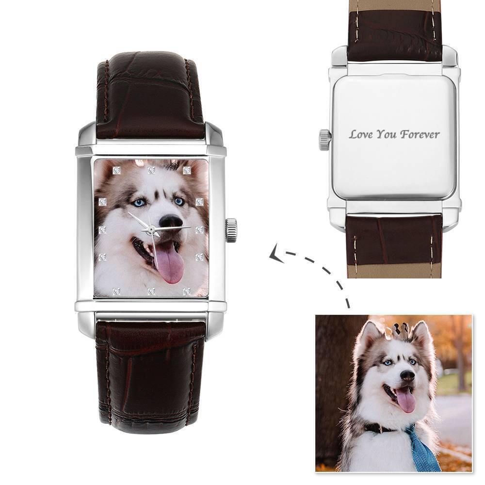 Women's Engraved Photo Watch 36.5*30mm Brown Leather Strap - soufeelus