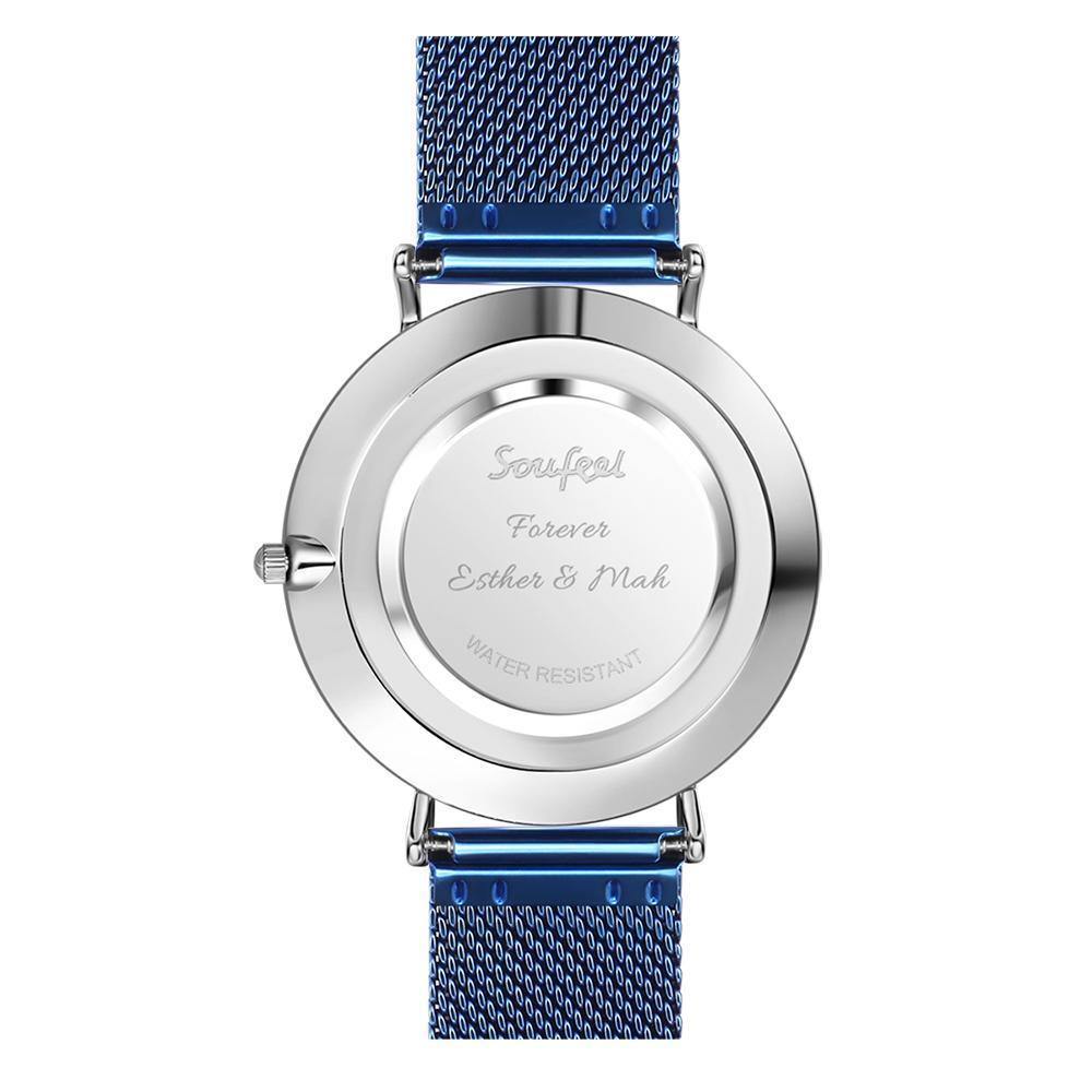Personalized Engraved Watch, Custom Your Own Photo Watch with Blue Strap - soufeelus