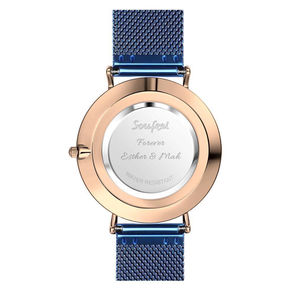 Photo Engraved Watch, Personalized Photo Watch with Blue Strap - Women - soufeelus
