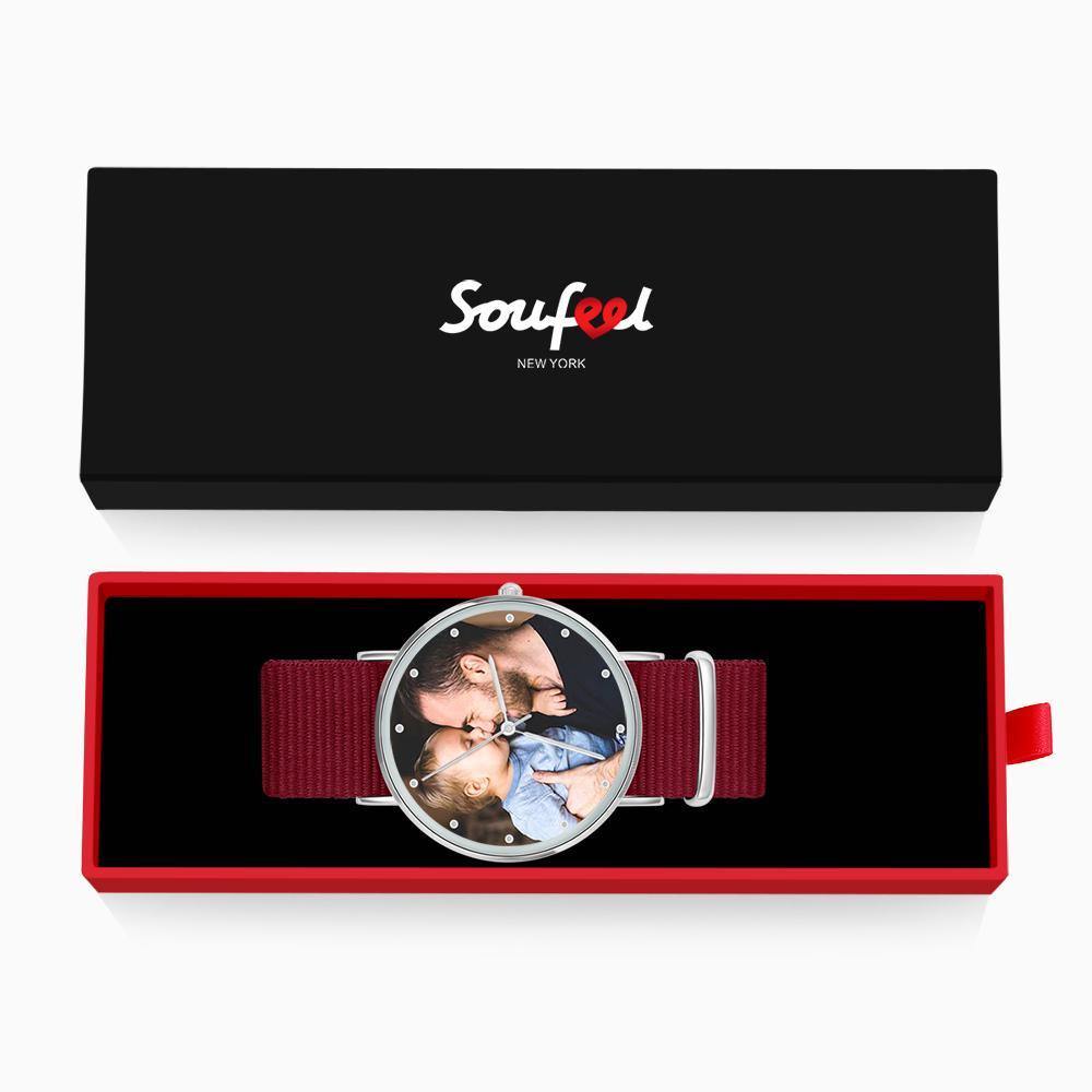 Personalized Engraved Watch, Custom Your Own Photo Watch with Red Strap - soufeelus