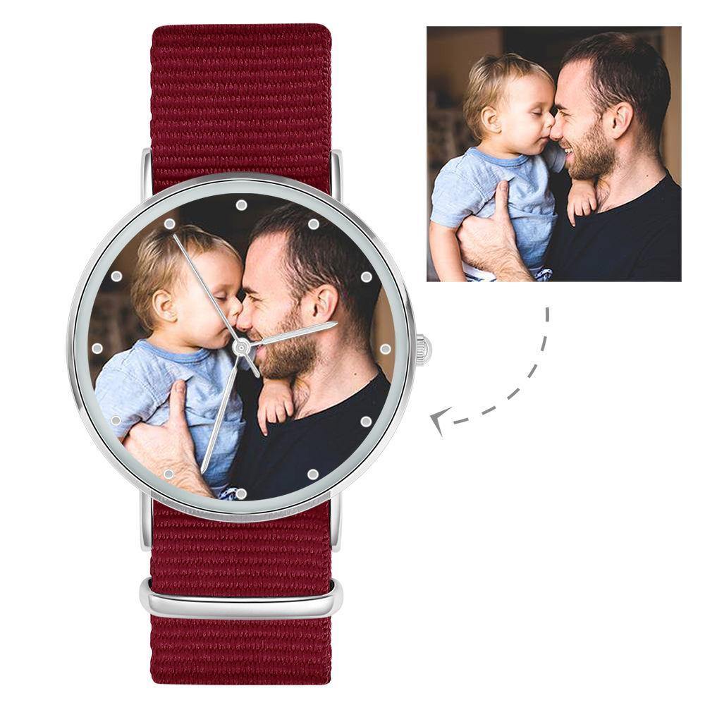 Photo Engraved Watch, Custom Your Own Photo Watch with Red Strap - Women - soufeelus