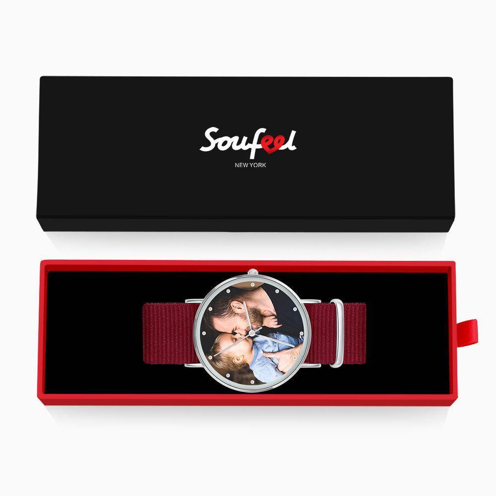 Photo Engraved Watch, Custom Your Own Photo Watch with Red Strap - Women - soufeelus