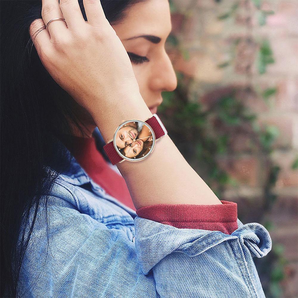 Photo Engraved Watch, Personalized Photo Watch with Red Strap Birthday Gift - Women - soufeelus