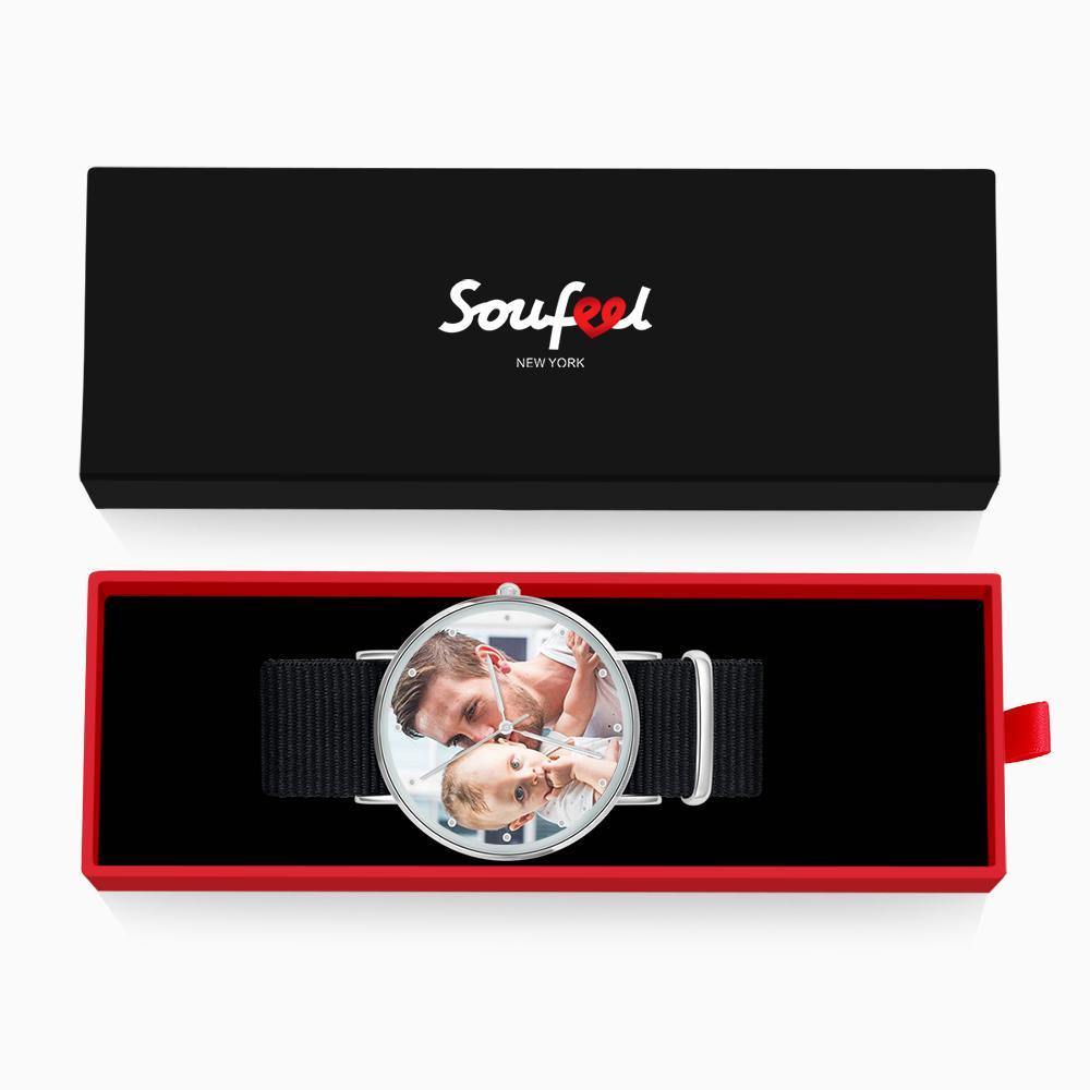 Personalized Engraved Watch, Custom Your Own Photo Watch with Black Strap - soufeelus