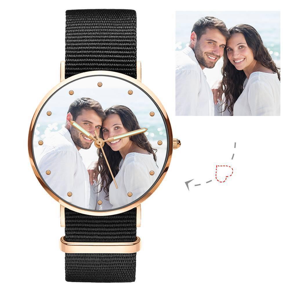 Personalized Engraved Watch, Photo Watch with Black Strap - Gift for Boyfriend