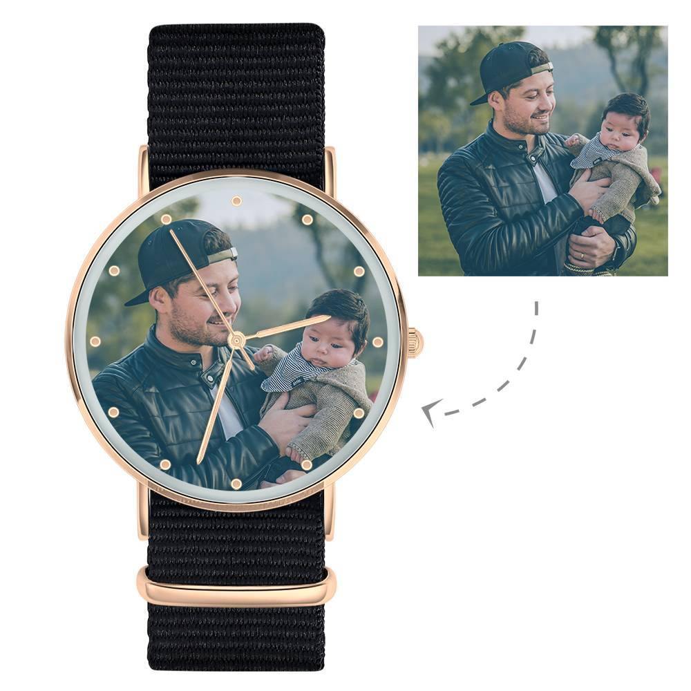 Personalized Engraved Watch, Photo Watch with Black Strap - soufeelus