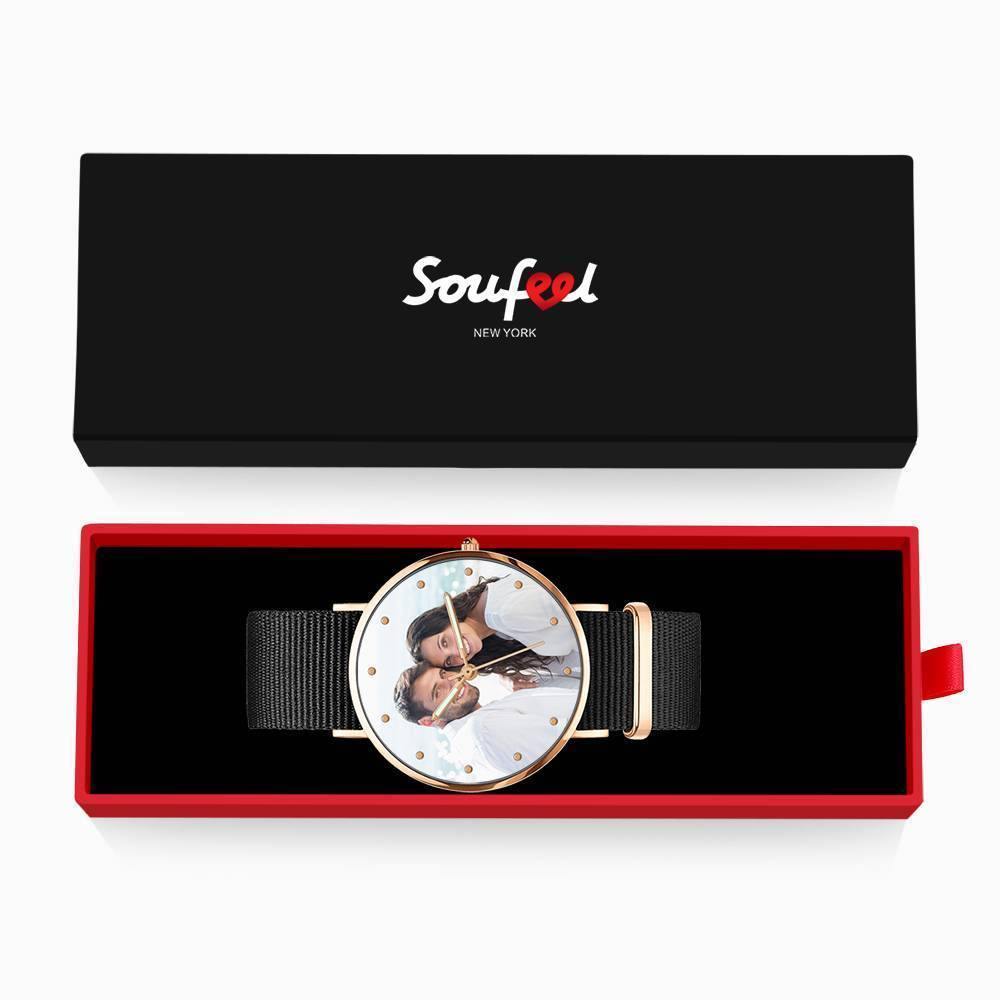 Engraved Watch, Photo Watch with Luminous Pointer Black Strap - Men's - soufeelus