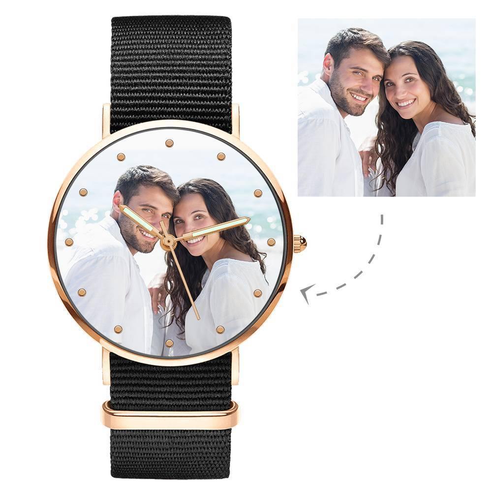 Engraved Watch, Photo Watch with Luminous Pointer Black Strap - Men's - soufeelus