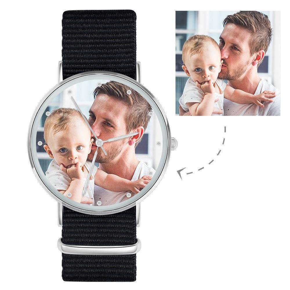 Photo Engraved Watch, Custom Photo Watch with Black Strap - Women - soufeelus