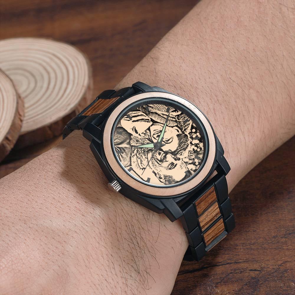 Personalized Engraved Watch, Photo Watch with Red Alloy Strap